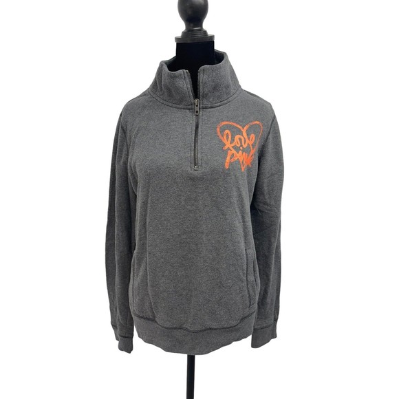 Victoria's Secret Tops - Pink Victoria Secret Love Pink‎ Women Medium Gray 1/4 Zip Sweatshirt